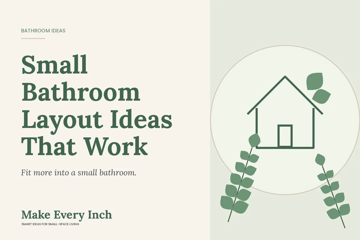 Small Bathroom Layout Ideas That Work, Make Every Inch cover with a house and leaf illustration