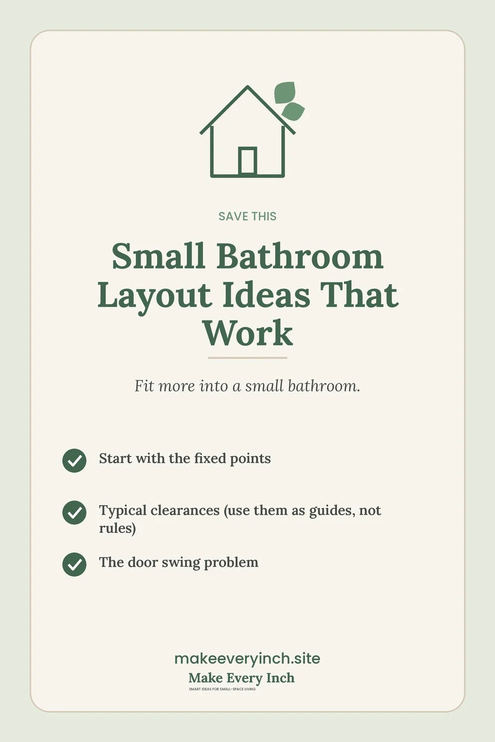 Save-this Pinterest pin with a short checklist for: Small Bathroom Layout Ideas That Work