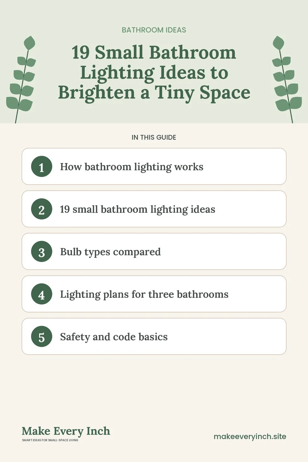 Pinterest pin listing the main topics in: 19 Small Bathroom Lighting Ideas to Brighten a Tiny Space