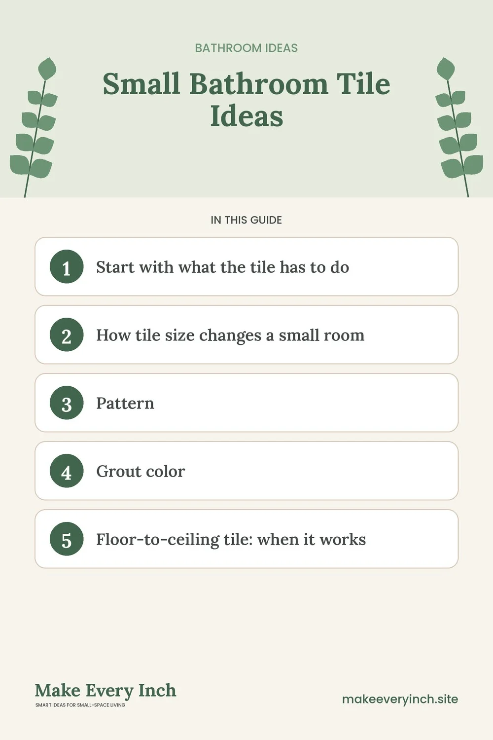 Pinterest pin listing the main topics in: Small Bathroom Tile Ideas