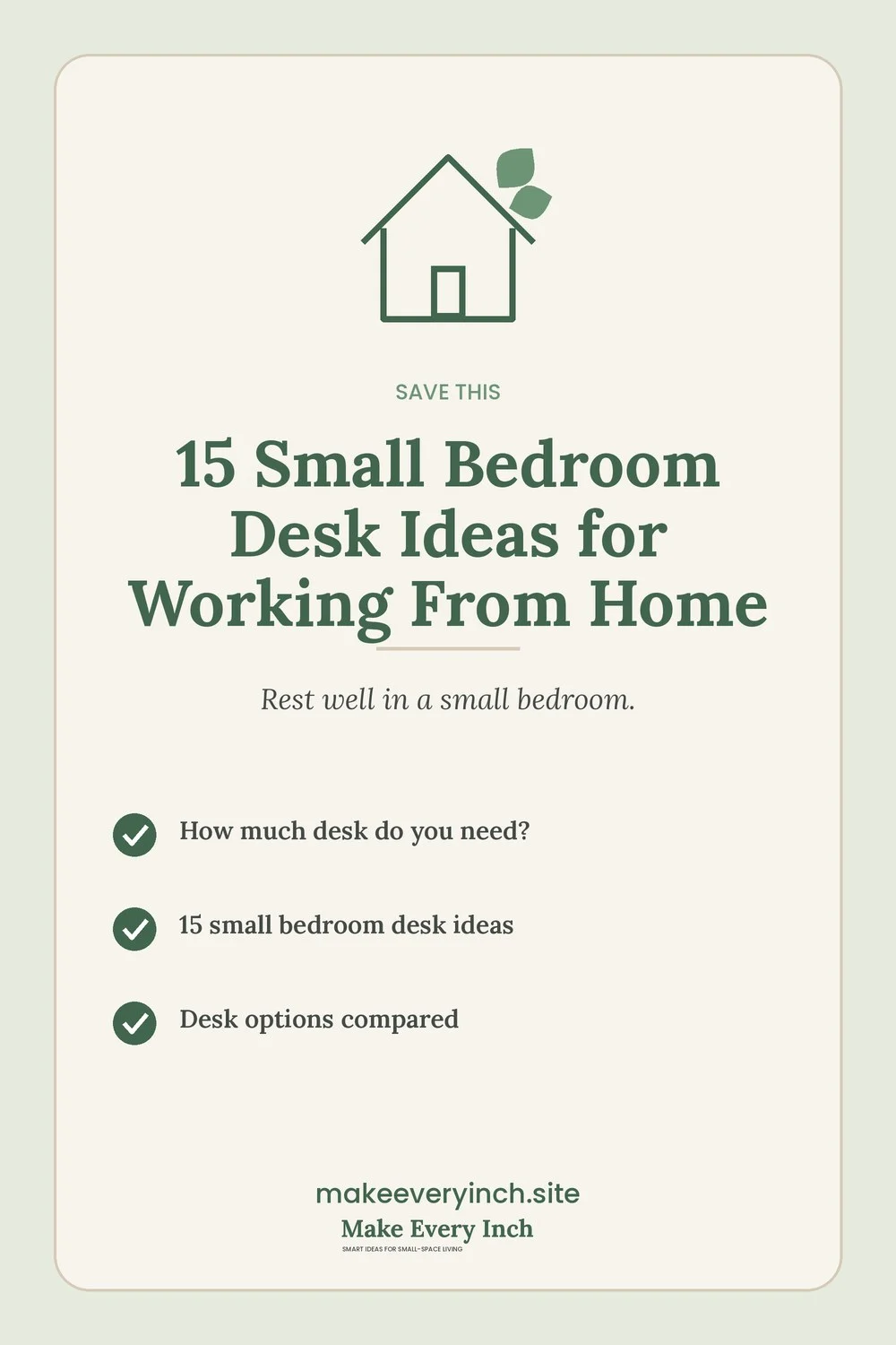 Save-this Pinterest pin with a short checklist for: 15 Small Bedroom Desk Ideas for Working From Home