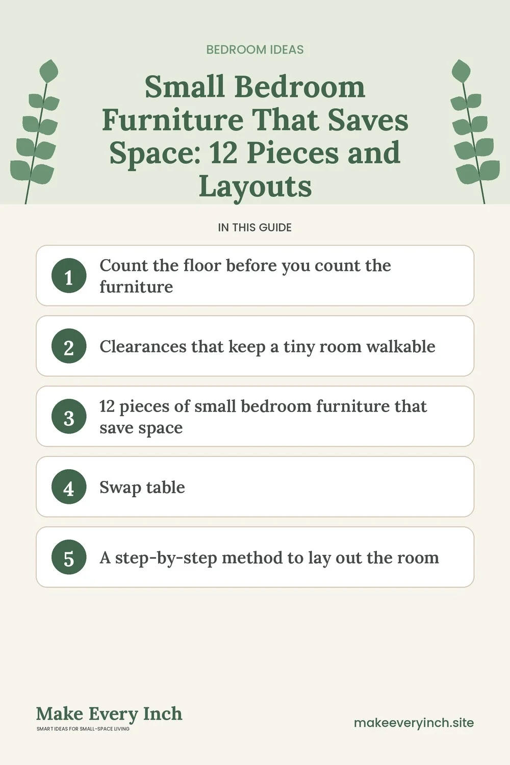 Pinterest pin listing the main topics in: Small Bedroom Furniture That Saves Space