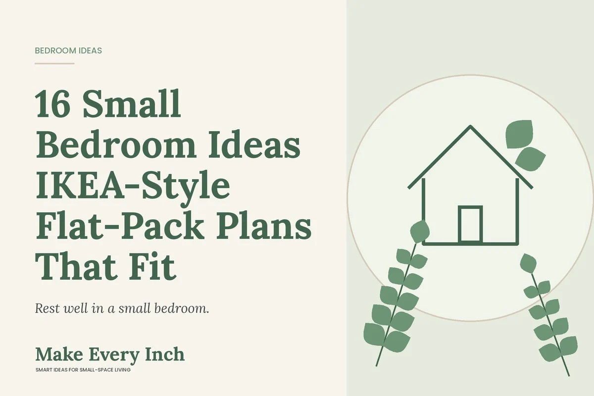 16 Small Bedroom Ideas IKEA-Style Flat-Pack Plans That Fit, Make Every Inch cover with a house and leaf illustration