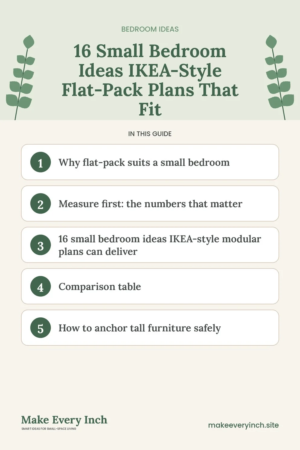 Pinterest pin listing the main topics in: 16 Small Bedroom Ideas IKEA-Style Flat-Pack Plans That Fit