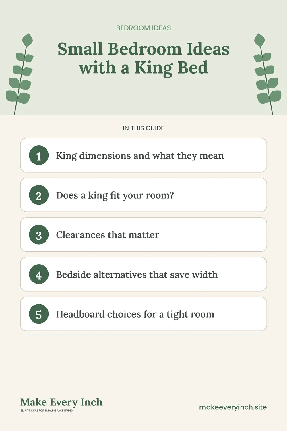 Pinterest pin listing the main topics in: Small Bedroom Ideas with a King Bed