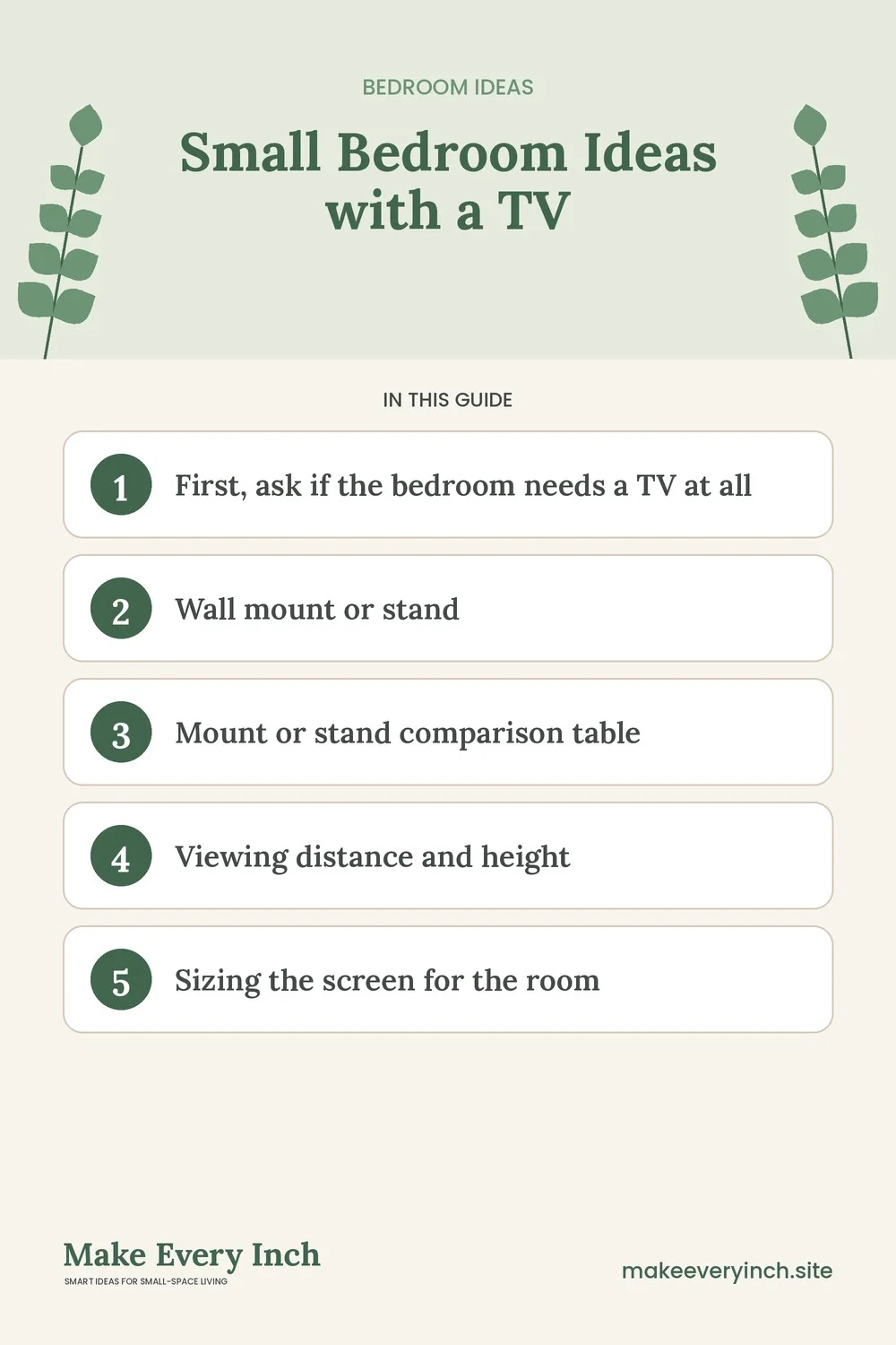 Pinterest pin listing the main topics in: Small Bedroom Ideas with a TV