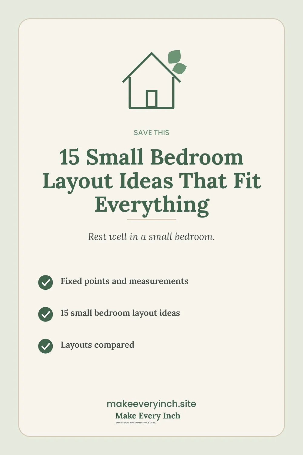 Save-this Pinterest pin with a short checklist for: 15 Small Bedroom Layout Ideas That Fit Everything