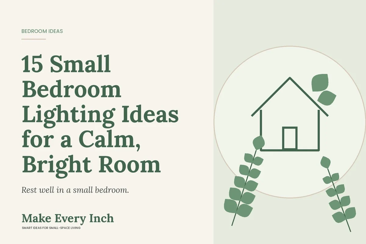 15 Small Bedroom Lighting Ideas for a Calm, Bright Room, Make Every Inch cover with a house and leaf illustration