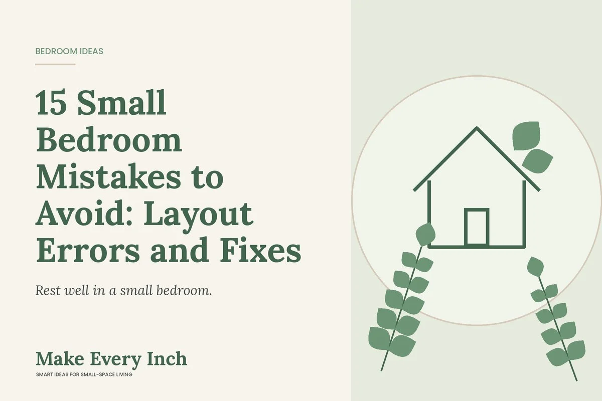 15 Small Bedroom Mistakes to Avoid: Layout Errors and Fixes, Make Every Inch cover with a house and leaf illustration