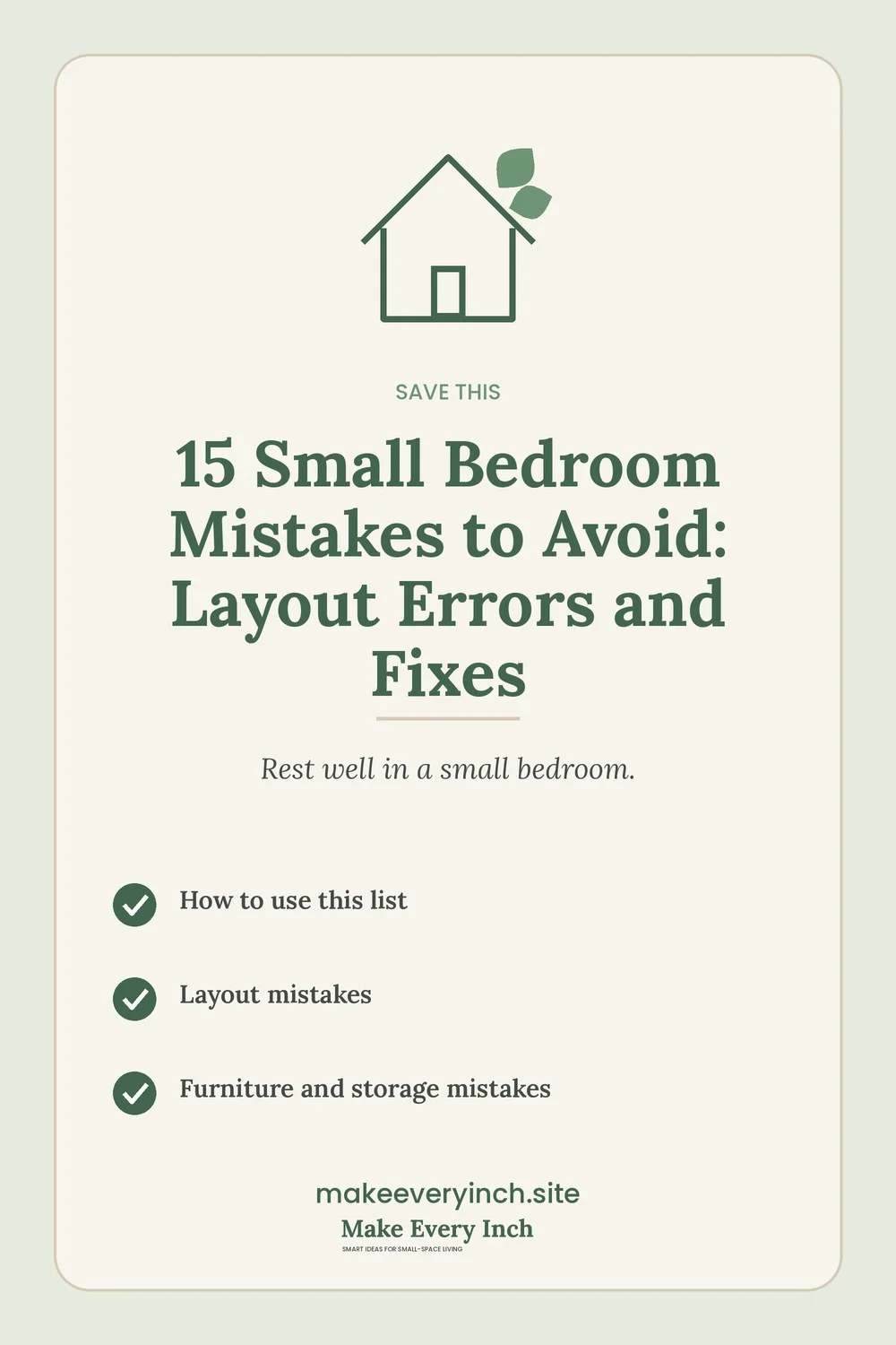 Save-this Pinterest pin with a short checklist for: 15 Small Bedroom Mistakes to Avoid