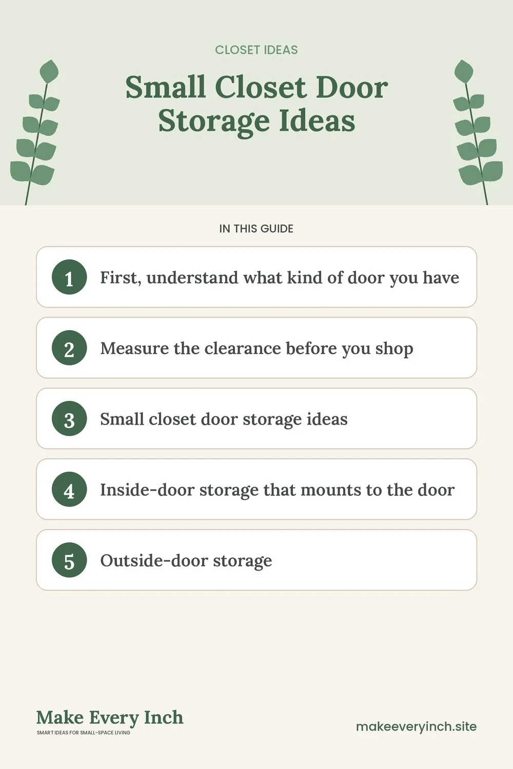 Pinterest pin listing the main topics in: Small Closet Door Storage Ideas