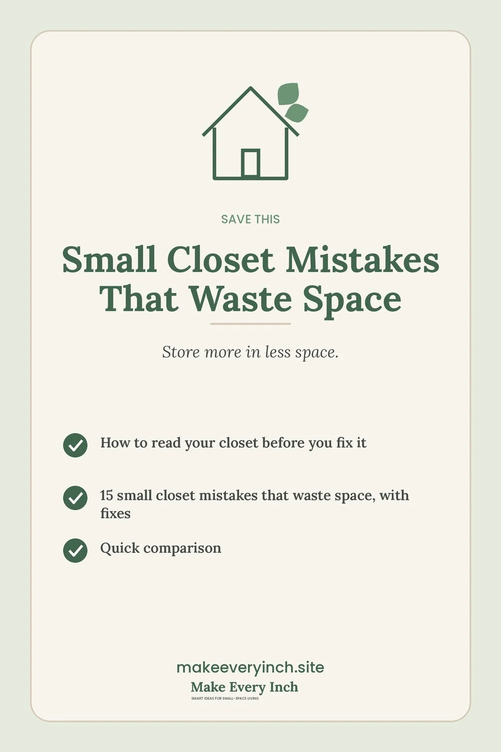Save-this Pinterest pin with a short checklist for: Small Closet Mistakes That Waste Space