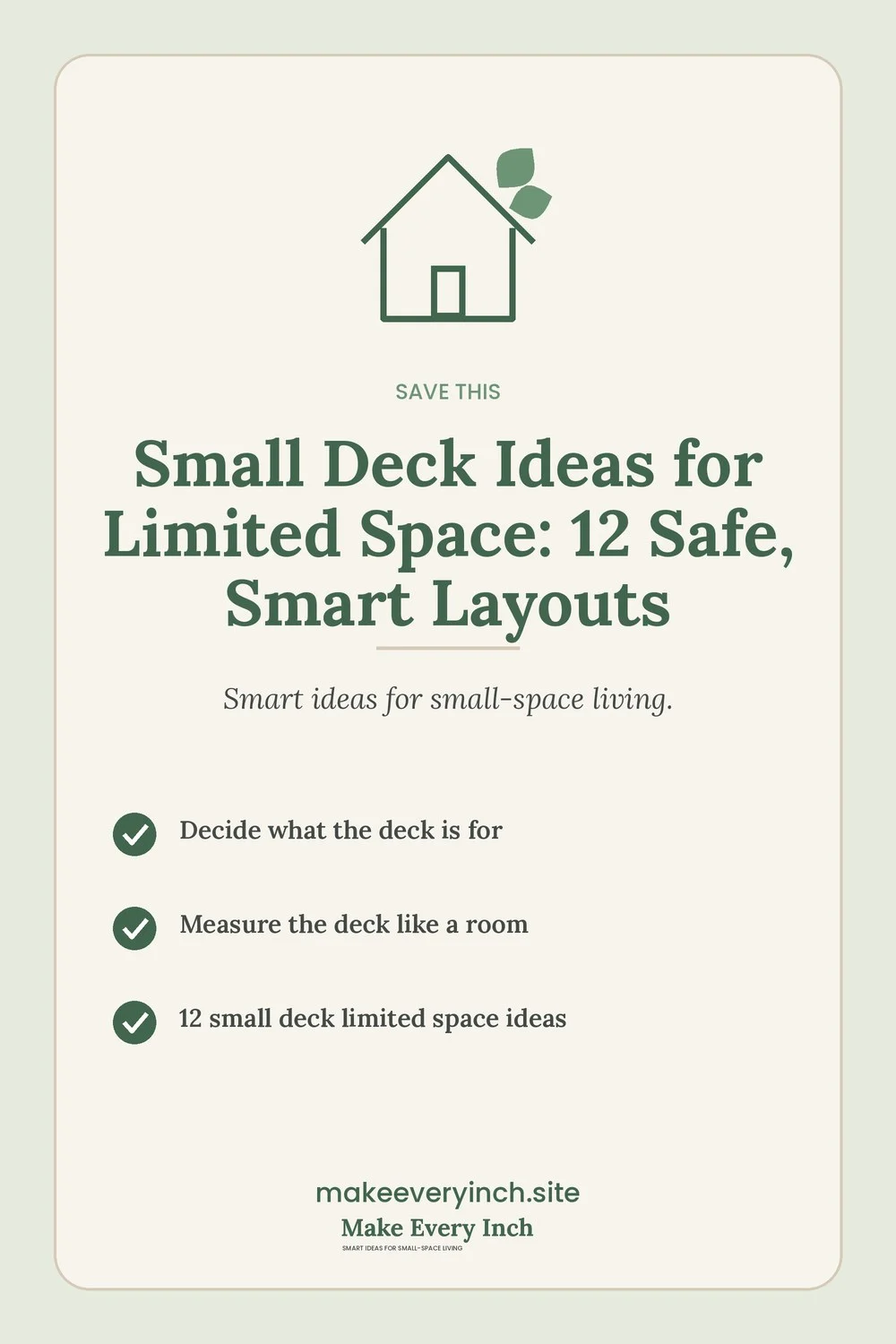 Save-this Pinterest pin with a short checklist for: Small Deck Ideas for Limited Space