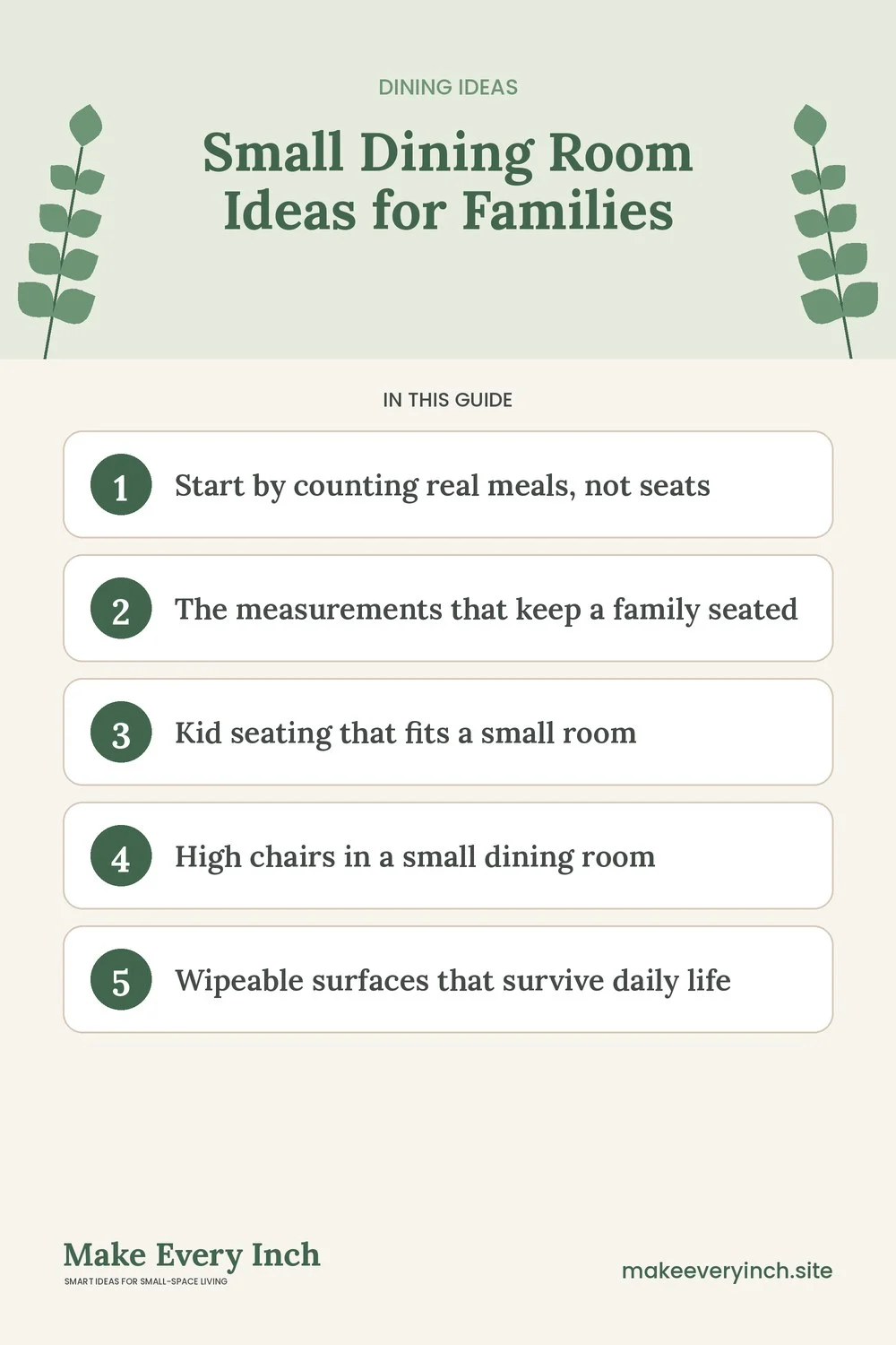 Pinterest pin listing the main topics in: Small Dining Room Ideas for Families