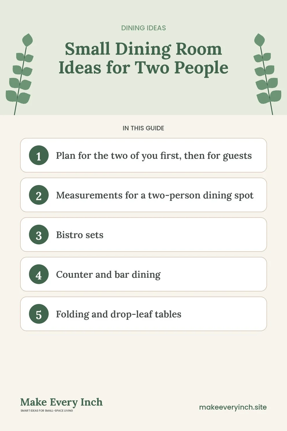 Pinterest pin listing the main topics in: Small Dining Room Ideas for Two People
