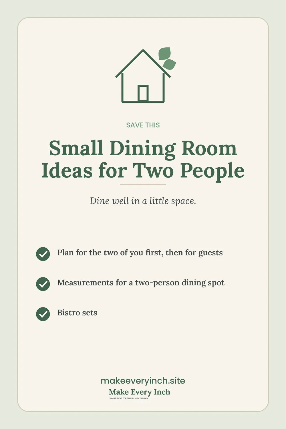 Save-this Pinterest pin with a short checklist for: Small Dining Room Ideas for Two People