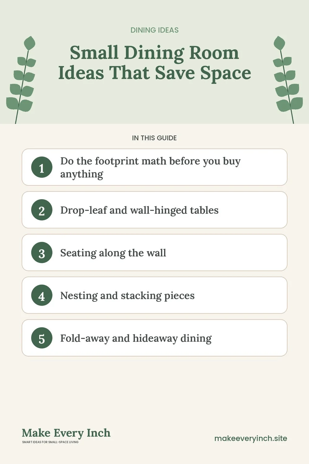 Pinterest pin listing the main topics in: Small Dining Room Ideas That Save Space