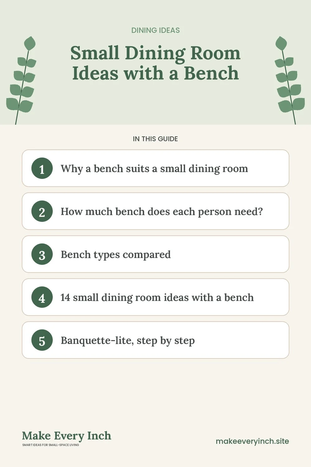 Pinterest pin listing the main topics in: Small Dining Room Ideas with a Bench