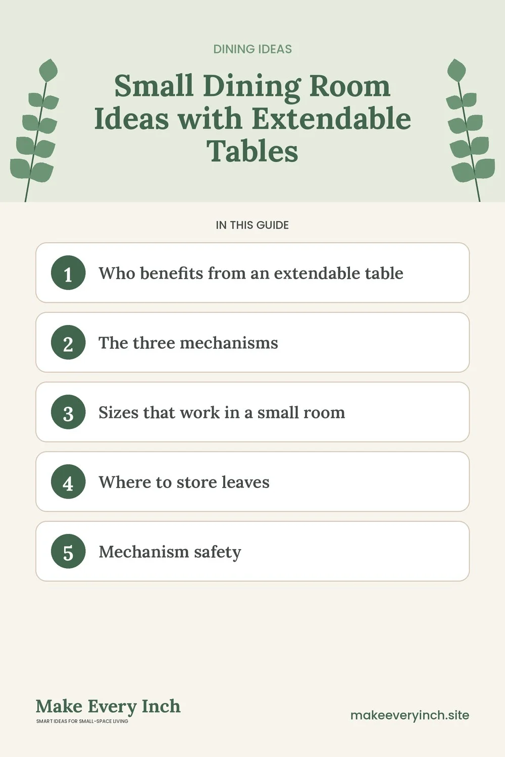 Pinterest pin listing the main topics in: Small Dining Room Ideas with Extendable Tables