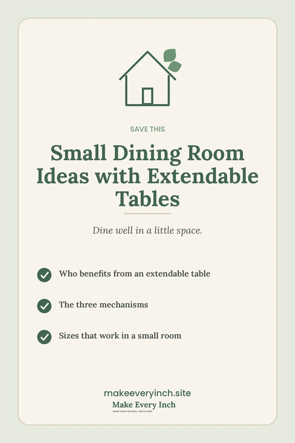 Save-this Pinterest pin with a short checklist for: Small Dining Room Ideas with Extendable Tables