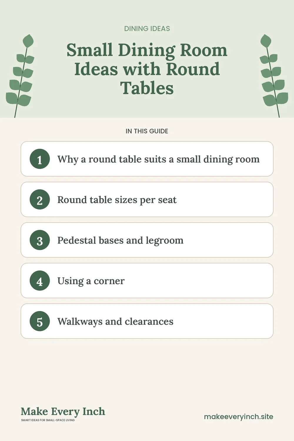 Pinterest pin listing the main topics in: Small Dining Room Ideas with Round Tables