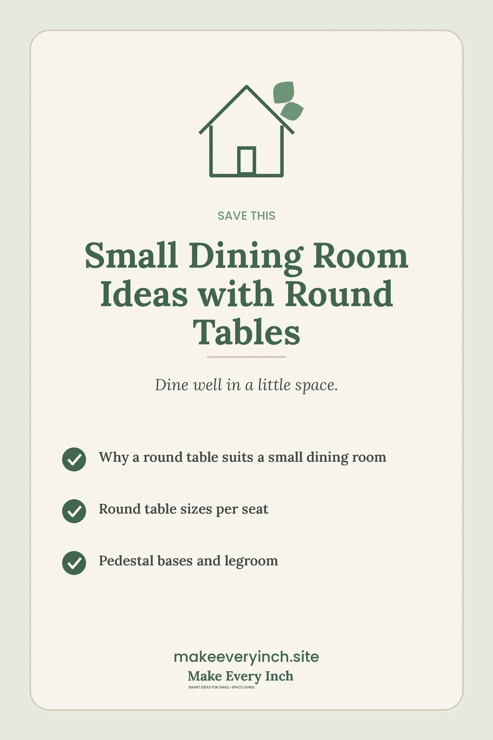 Save-this Pinterest pin with a short checklist for: Small Dining Room Ideas with Round Tables