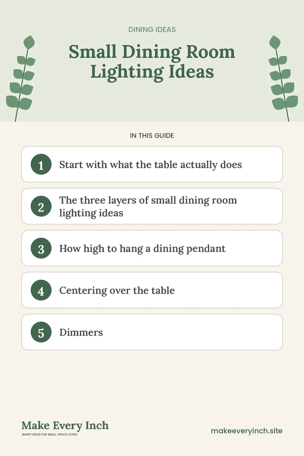Pinterest pin listing the main topics in: Small Dining Room Lighting Ideas