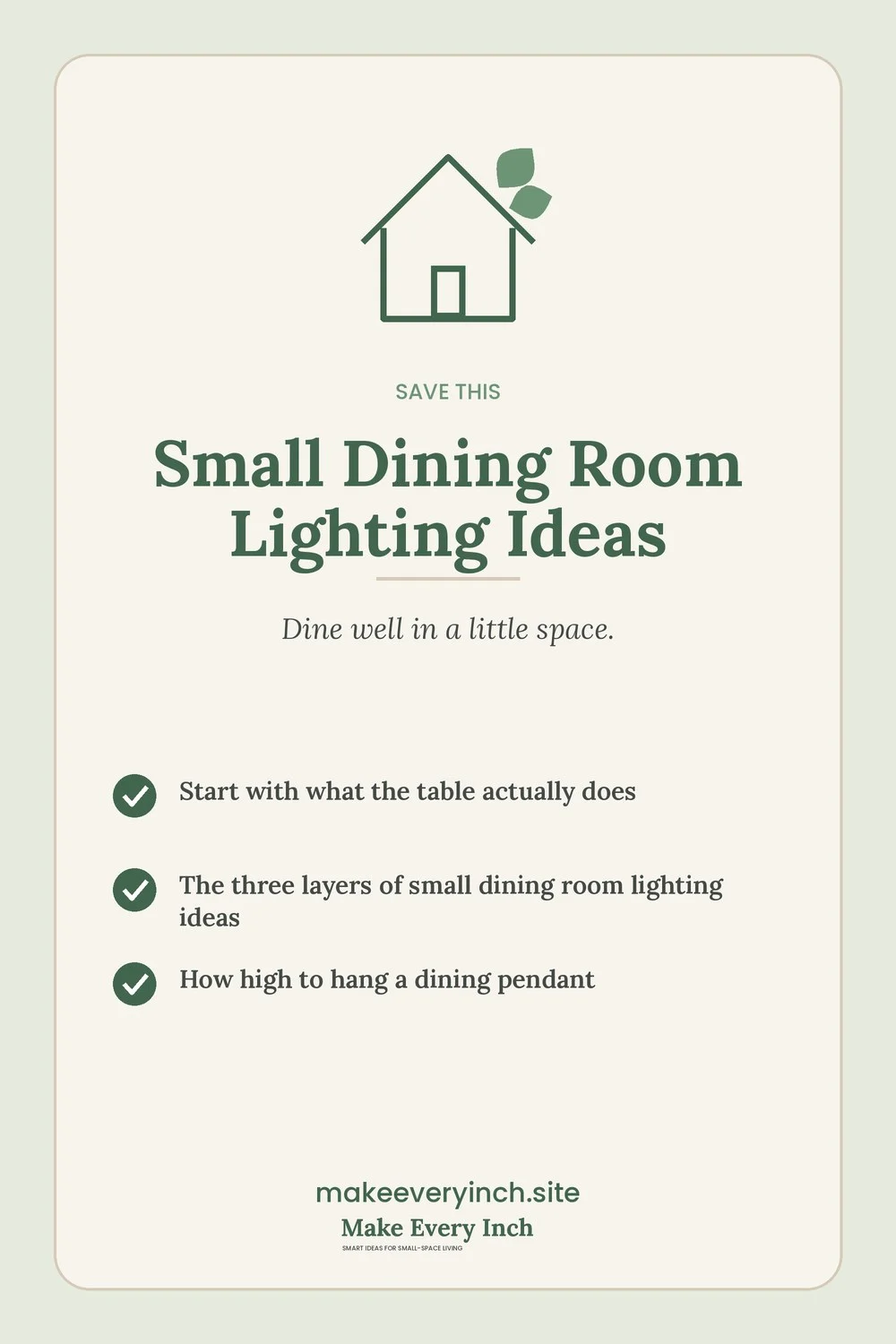 Save-this Pinterest pin with a short checklist for: Small Dining Room Lighting Ideas
