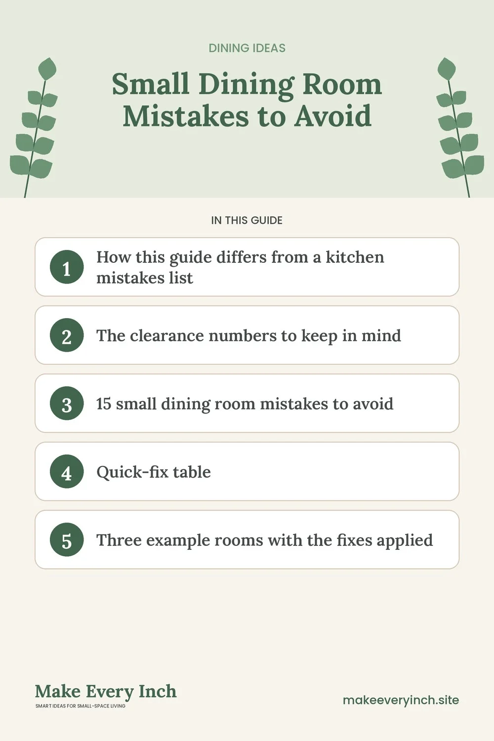 Pinterest pin listing the main topics in: Small Dining Room Mistakes to Avoid