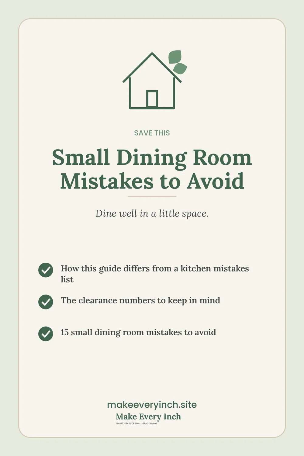 Save-this Pinterest pin with a short checklist for: Small Dining Room Mistakes to Avoid