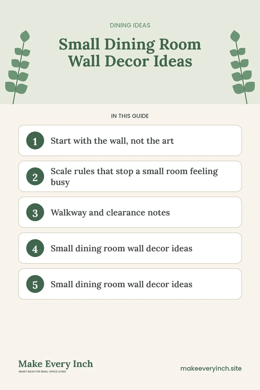 Pinterest pin listing the main topics in: Small Dining Room Wall Decor Ideas
