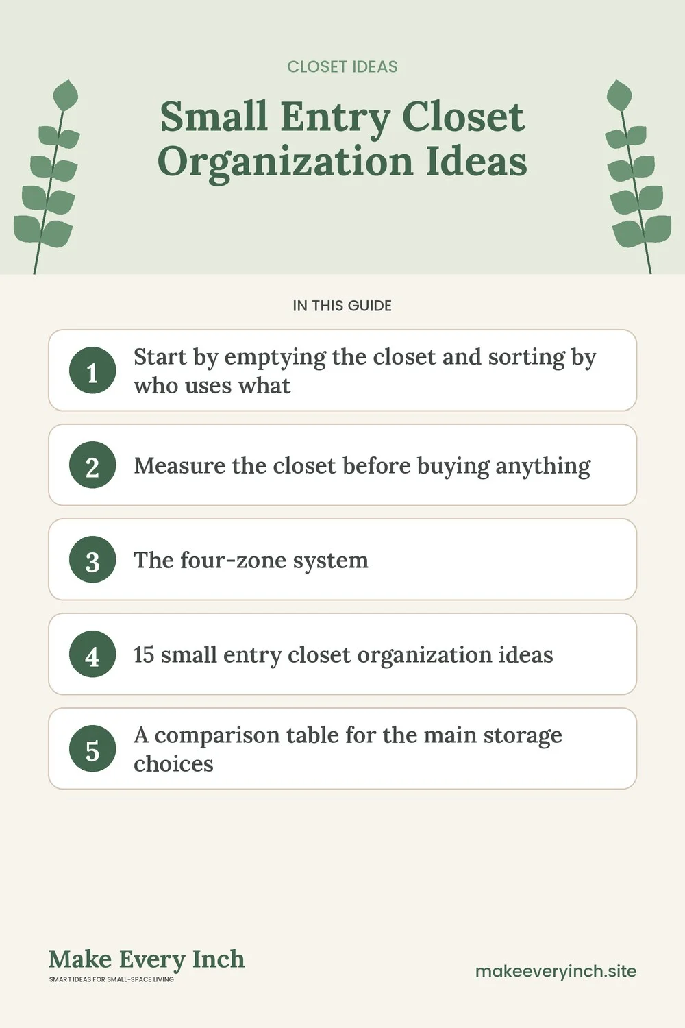 Pinterest pin listing the main topics in: Small Entry Closet Organization Ideas