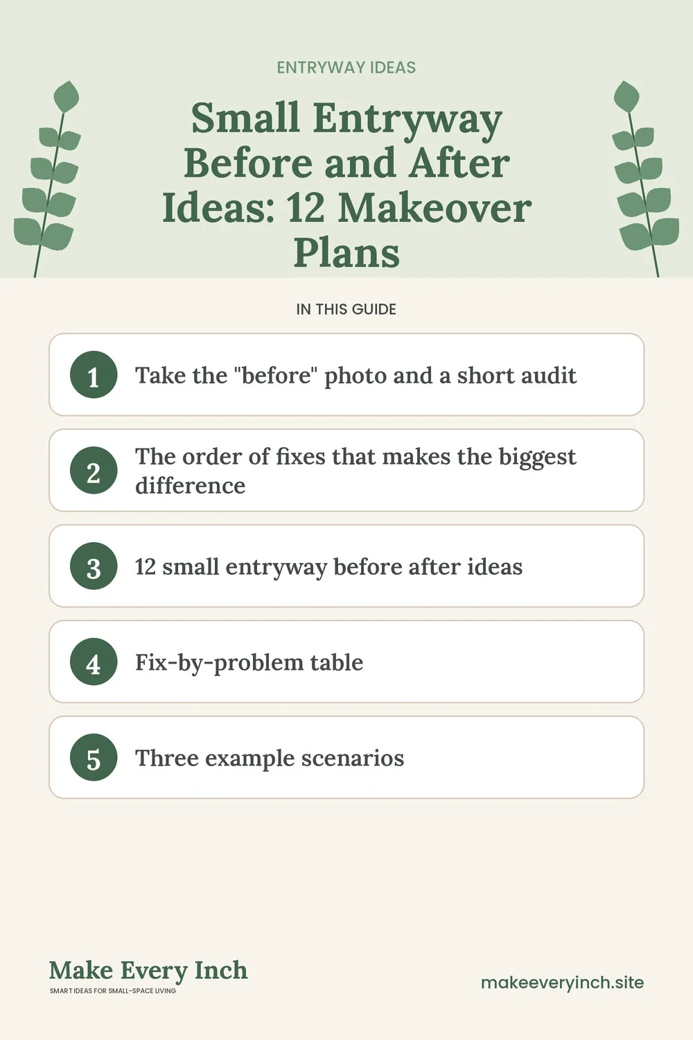 Pinterest pin listing the main topics in: Small Entryway Before and After Ideas
