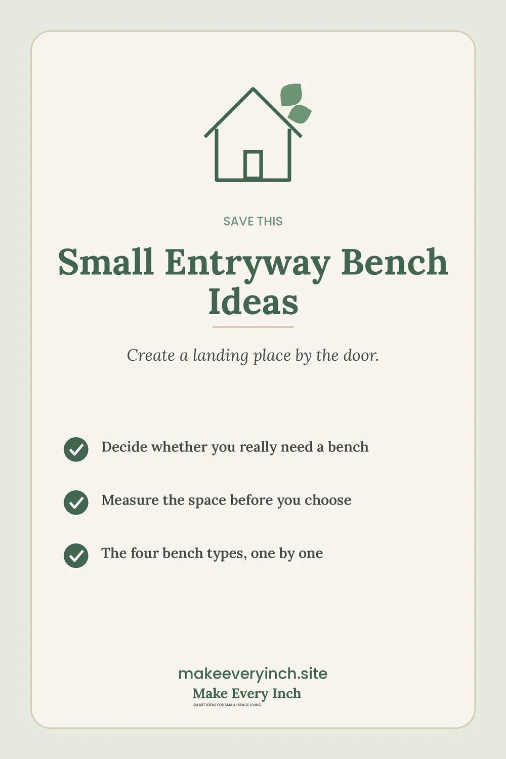 Save-this Pinterest pin with a short checklist for: Small Entryway Bench Ideas