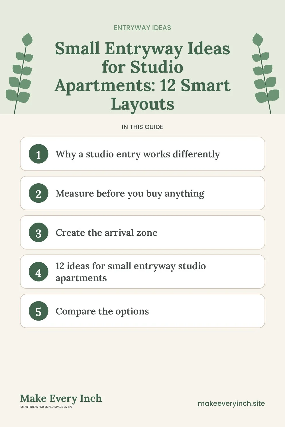 Pinterest pin listing the main topics in: Small Entryway Ideas for Studio Apartments