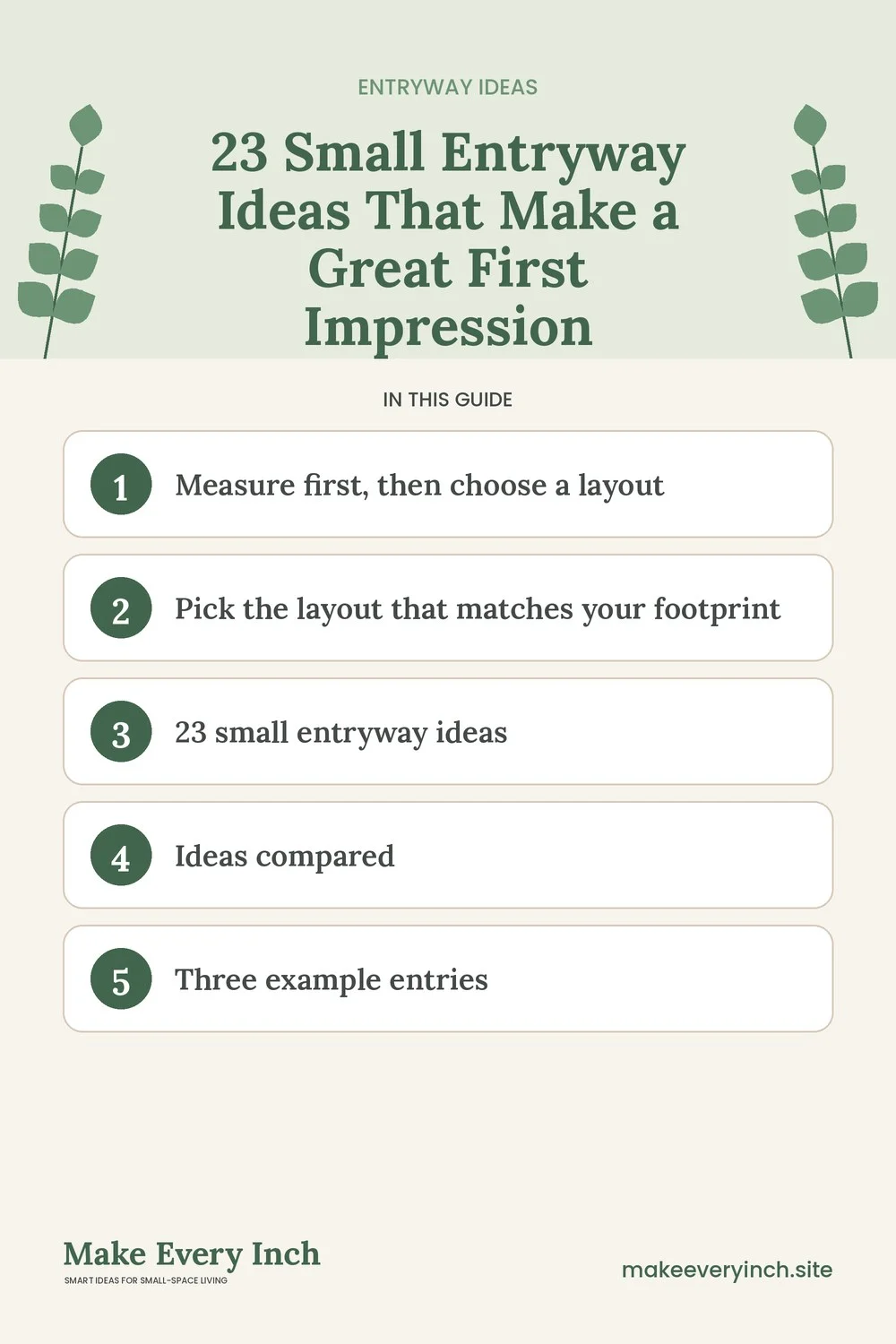 Pinterest pin listing the main topics in: 23 Small Entryway Ideas That Make a Great First Impression