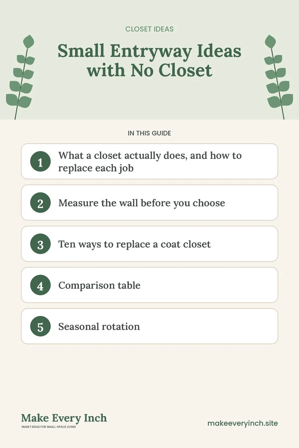 Pinterest pin listing the main topics in: Small Entryway Ideas with No Closet