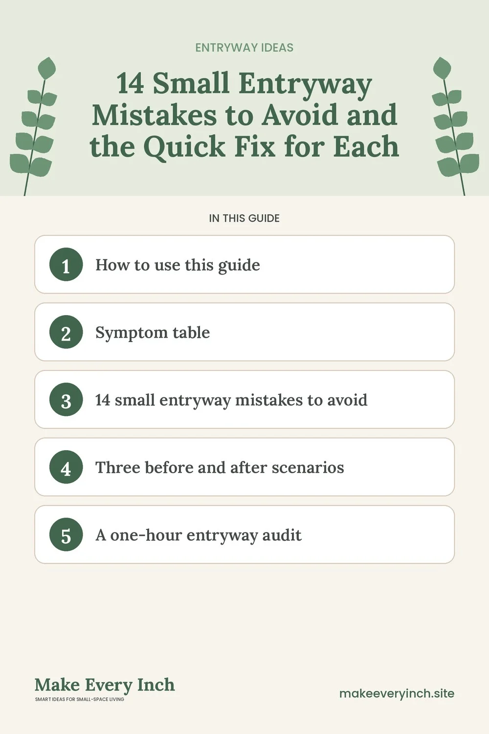 Pinterest pin listing the main topics in: 14 Small Entryway Mistakes to Avoid and the Quick Fix for Each
