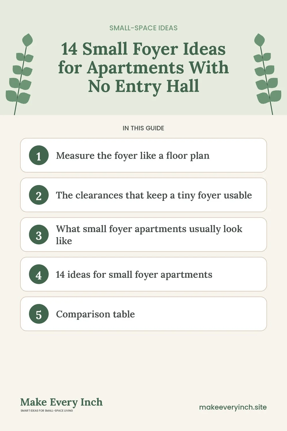 Pinterest pin listing the main topics in: 14 Small Foyer Ideas for Apartments With No Entry Hall