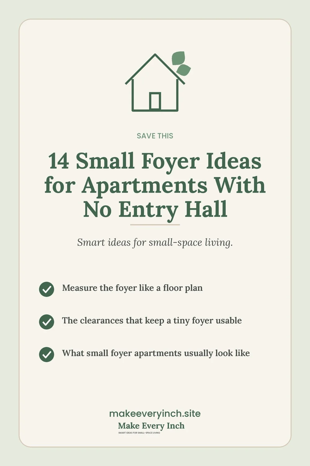 Save-this Pinterest pin with a short checklist for: 14 Small Foyer Ideas for Apartments With No Entry Hall