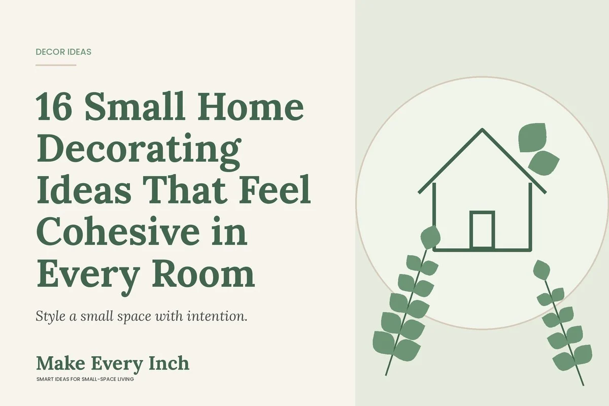 16 Small Home Decorating Ideas That Feel Cohesive in Every Room, Make Every Inch cover with a house and leaf illustration