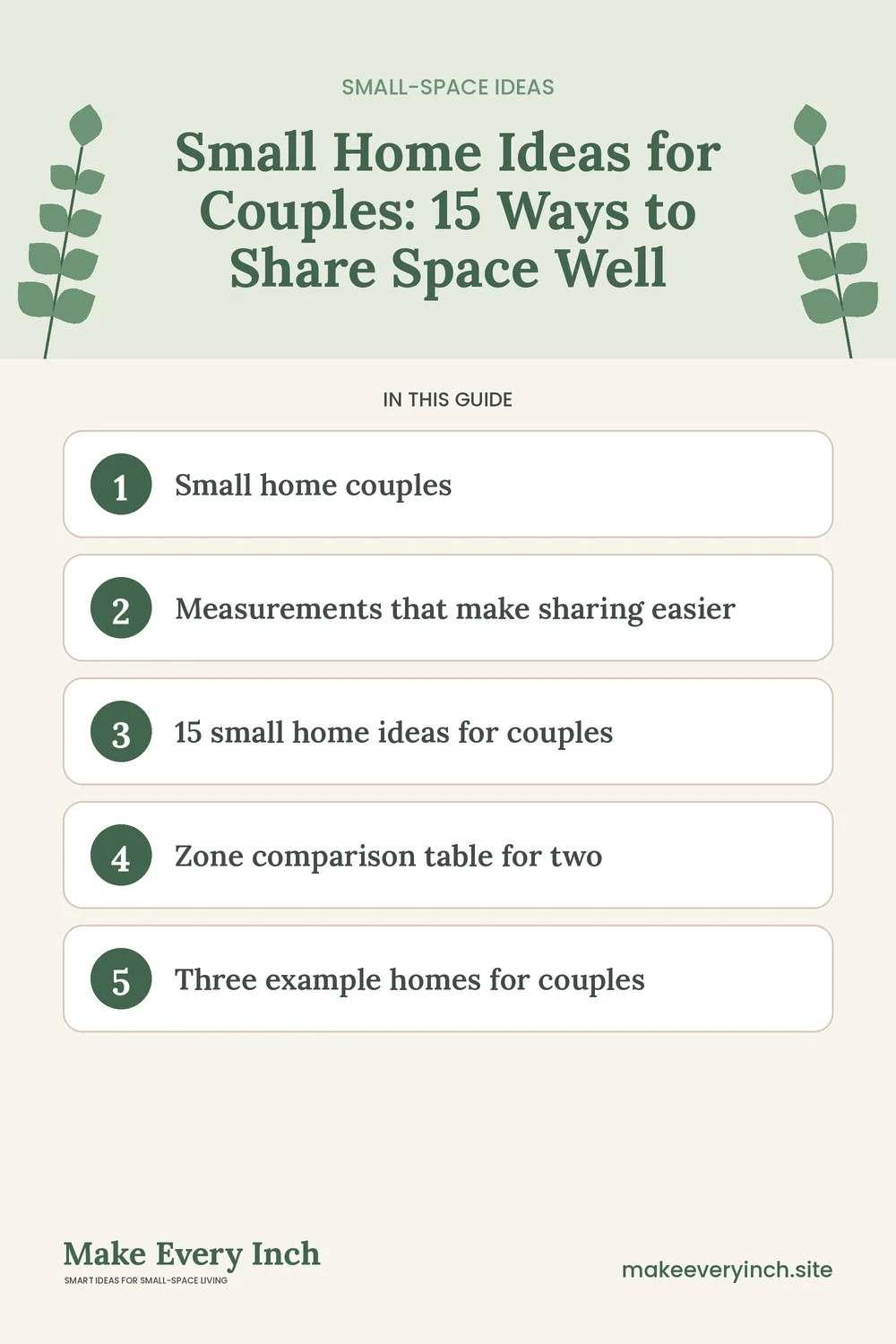 Pinterest pin listing the main topics in: Small Home Ideas for Couples