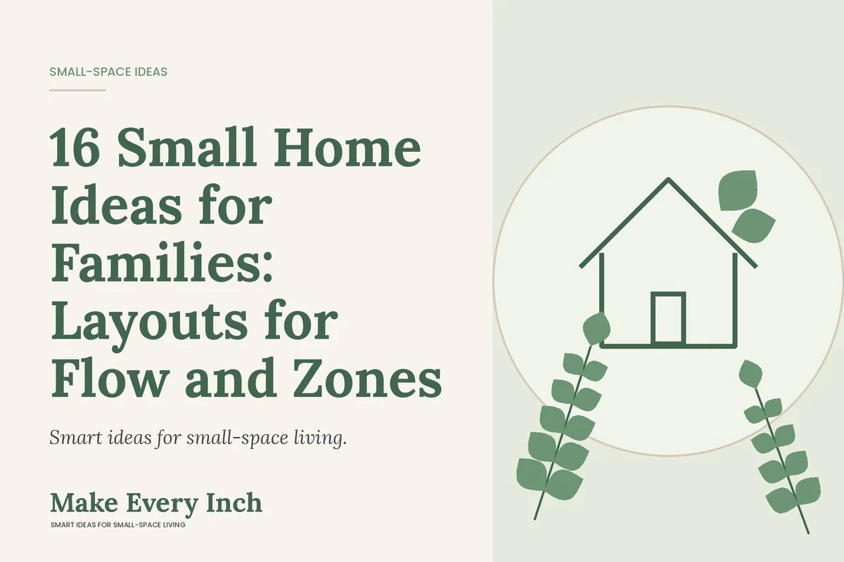 16 Small Home Ideas for Families: Layouts for Flow and Zones, Make Every Inch cover with a house and leaf illustration