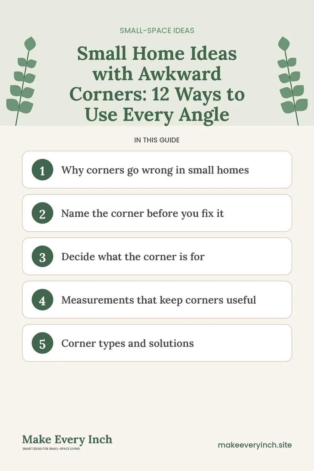 Pinterest pin listing the main topics in: Small Home Ideas with Awkward Corners