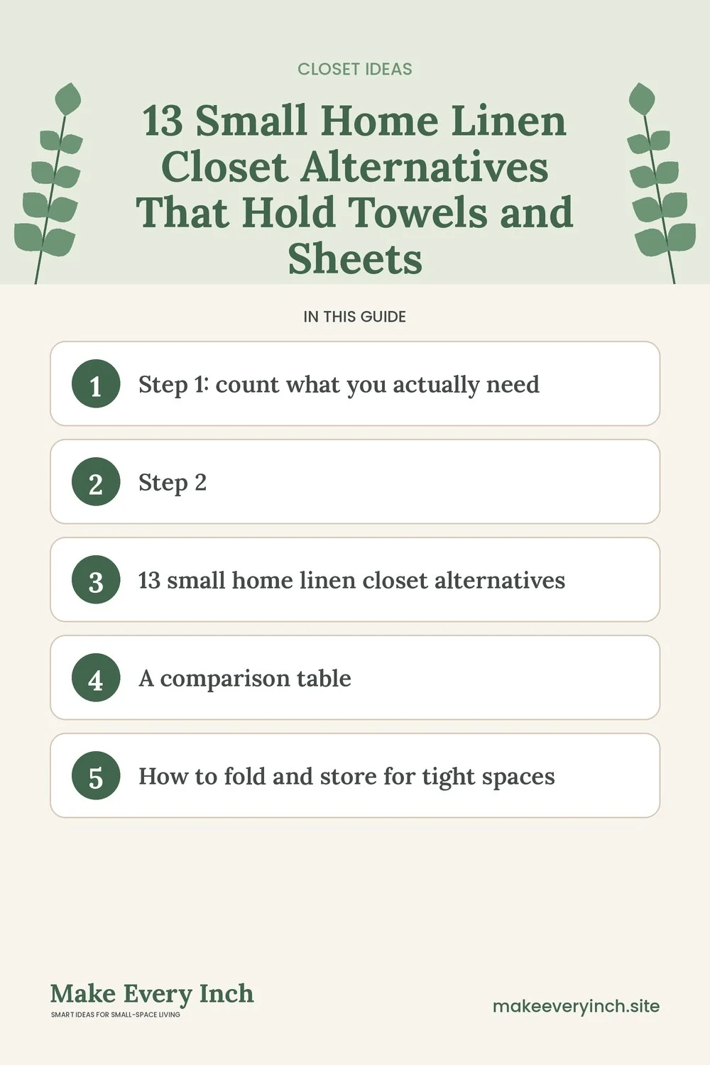 Pinterest pin listing the main topics in: 13 Small Home Linen Closet Alternatives That Hold Towels and Sheets
