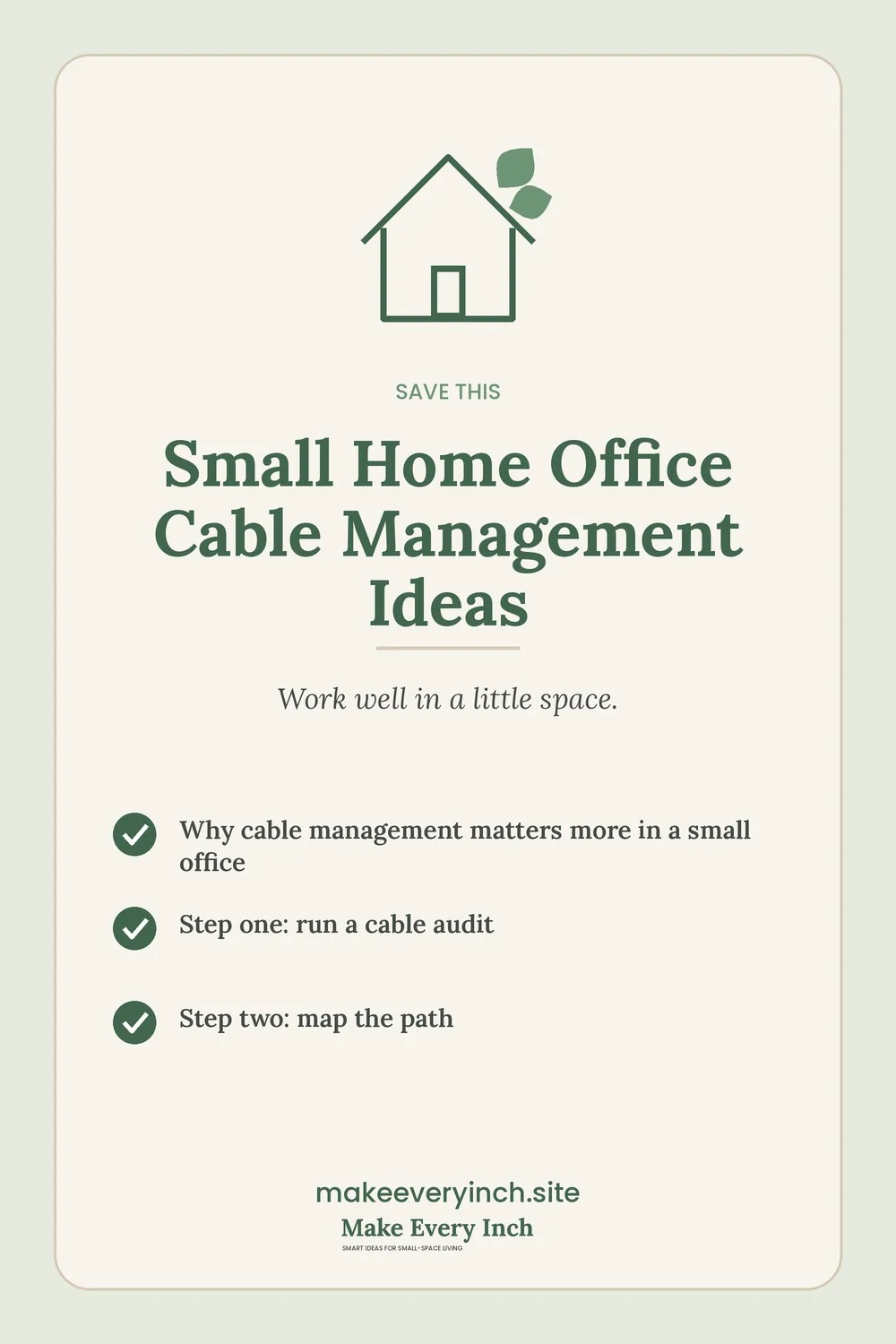 Save-this Pinterest pin with a short checklist for: Small Home Office Cable Management Ideas
