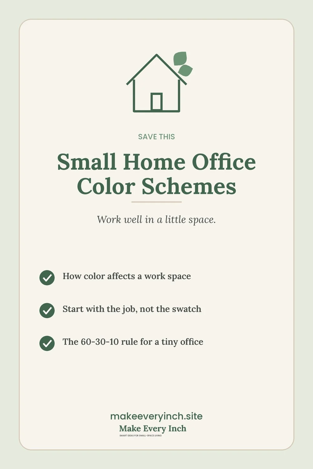 Save-this Pinterest pin with a short checklist for: Small Home Office Color Schemes