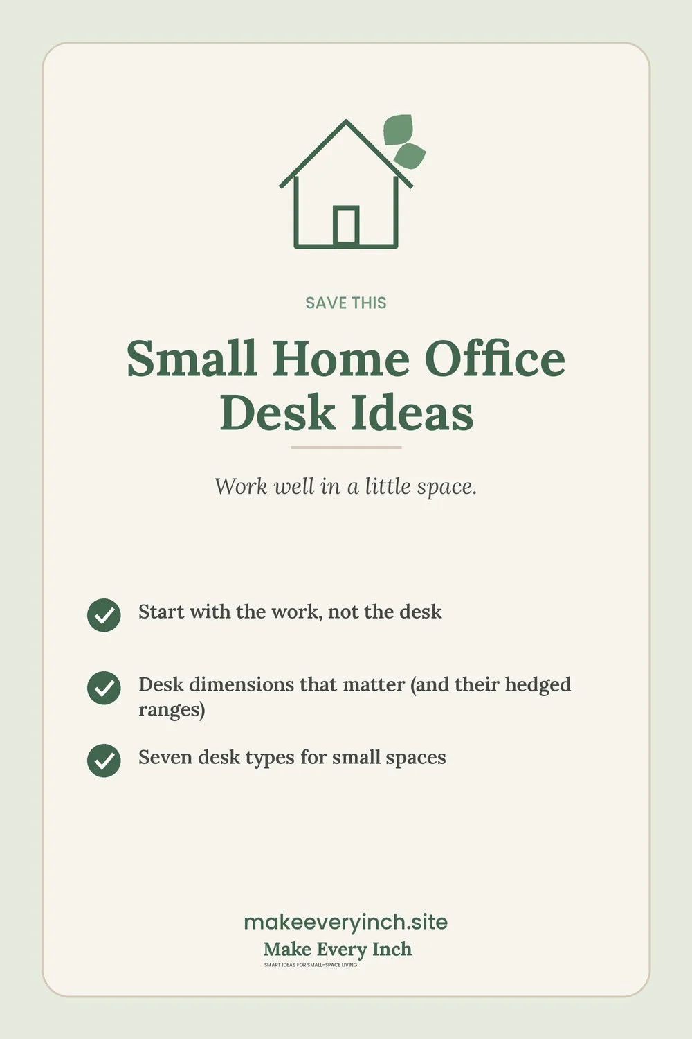Save-this Pinterest pin with a short checklist for: Small Home Office Desk Ideas