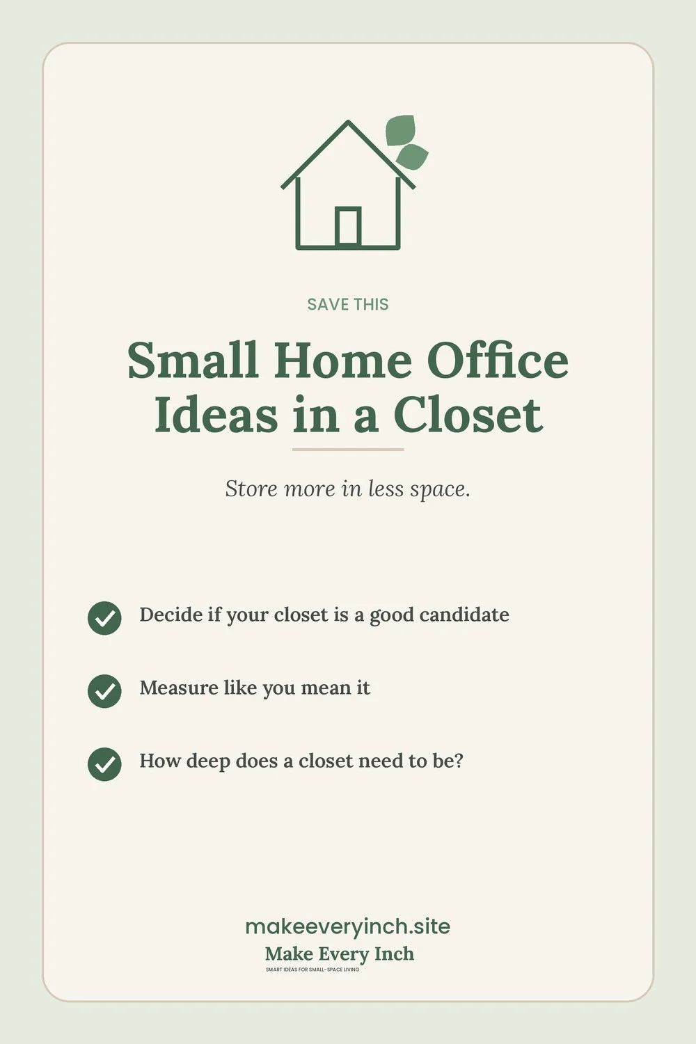 Save-this Pinterest pin with a short checklist for: Small Home Office Ideas in a Closet