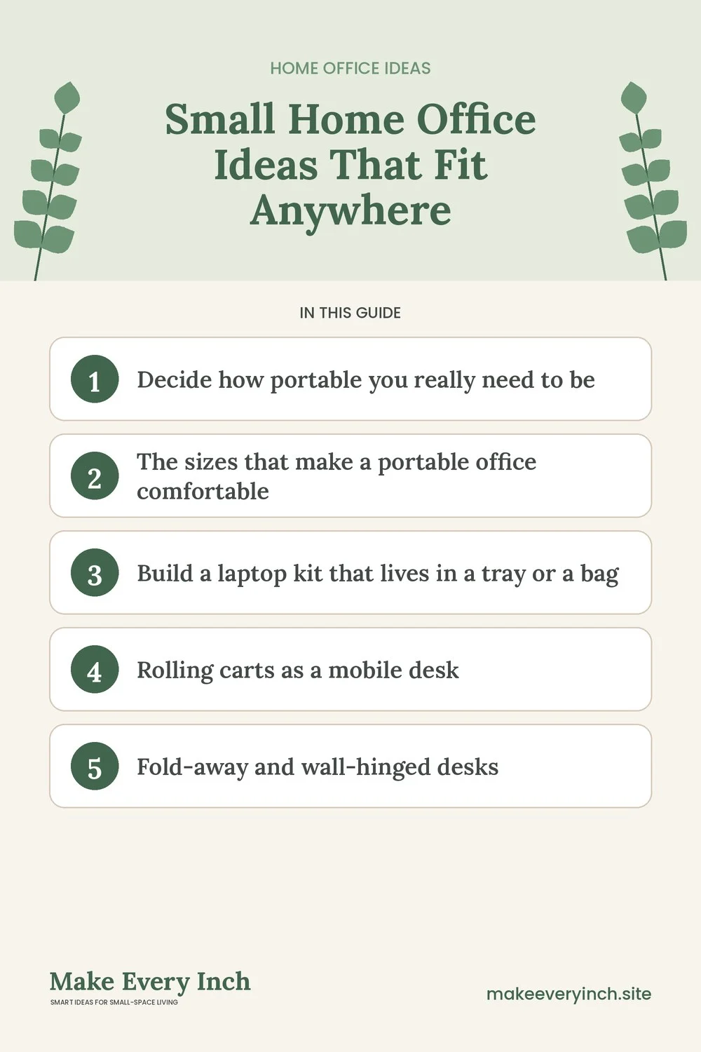 Pinterest pin listing the main topics in: Small Home Office Ideas That Fit Anywhere